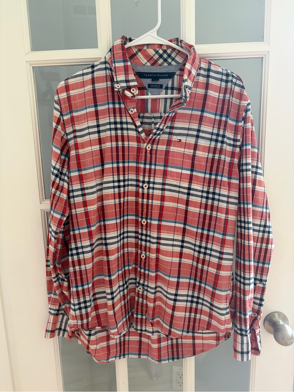 Tommy Hilfiger Orange and Navy Plaid Button-Up Shirt